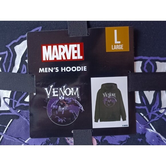 Venom Pullover Hoodie Men's Size Large Graphic Print Black Long Sleeve - Picture 3 of 6